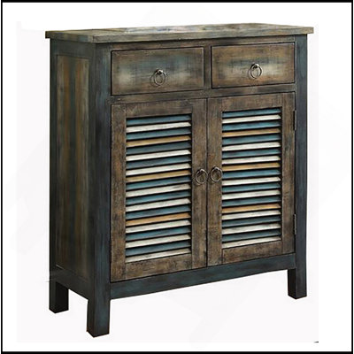 Antique Oak And Teal 2-Door Console Table