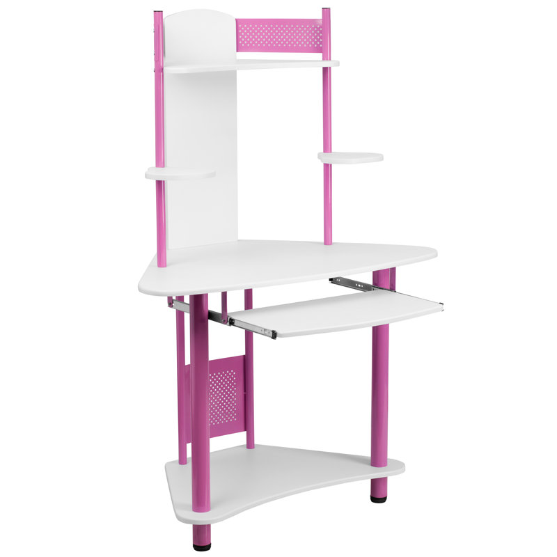 Corner Computer Desk with Hutch, Pink