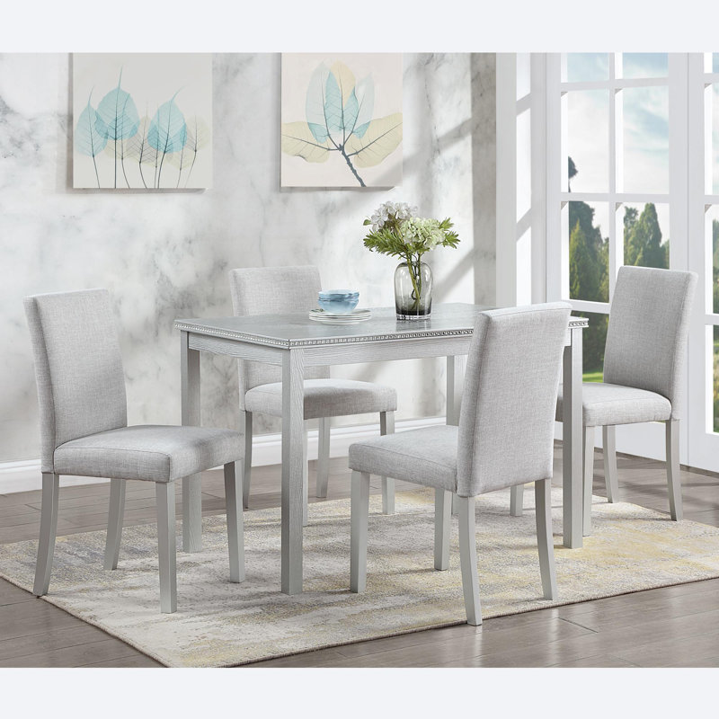 Dining Table Set 5 Pieces, Silver Gray, Silver Gray