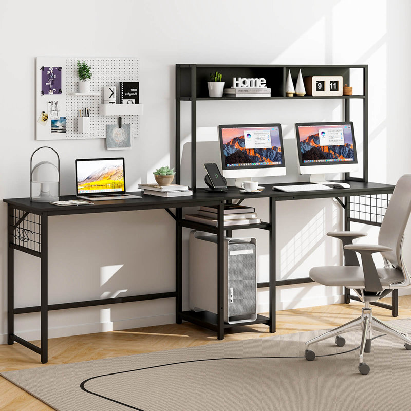 Magdali L-Shaped Steel Computer Desk, Black