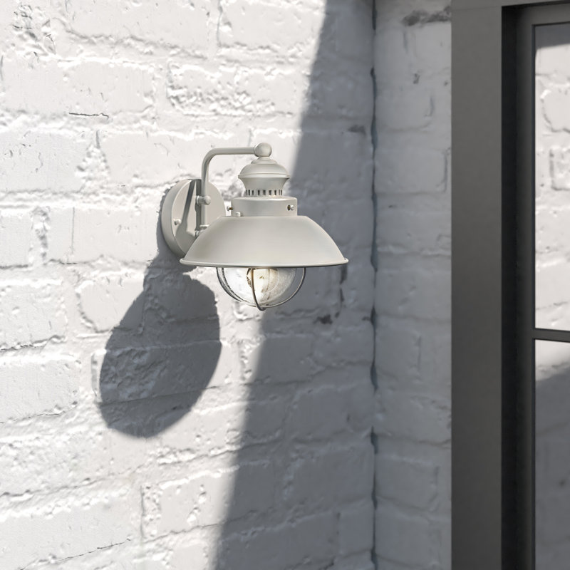 Mohnton 8 in. H 1-Light Brushed Nickel Coastal Outdoor Wall Sconce made of Durable Steel, Clear Seeded Glass Shade, LED Compatible, Use for Exterior Porch Patio Front Door or Garage