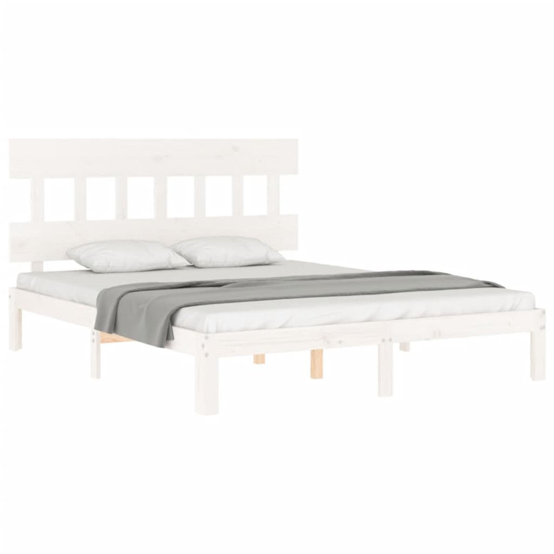 Bed Frame with Headboard, White, European Kingsize (160 x 200cm)