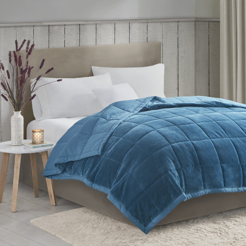 Couverture légère en duvet synthétique avec bordure en satin Windom, Simple TG, Bleu sarcelle