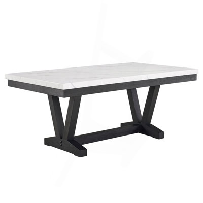 Rectangular 6 Dining Table With Glossy Marble Surface And Black Trestle Stand Modern 6 Top Strong Base