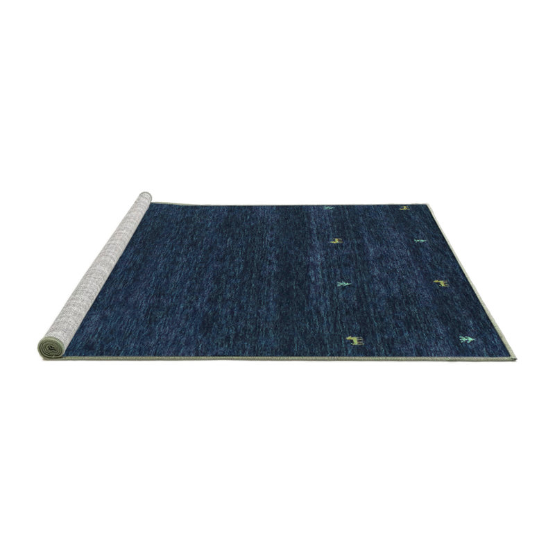 Tapis bleu marine en polyester tissé à la machine Jarline, Carré 8 pi
