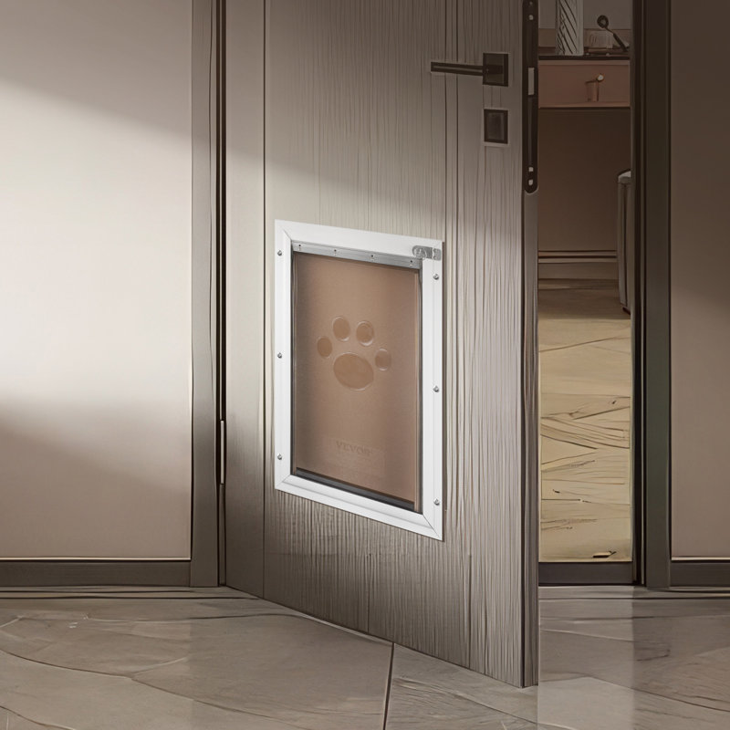 Medium White Aluminum Alloy Pet Door with Lock and Magnetic Flap