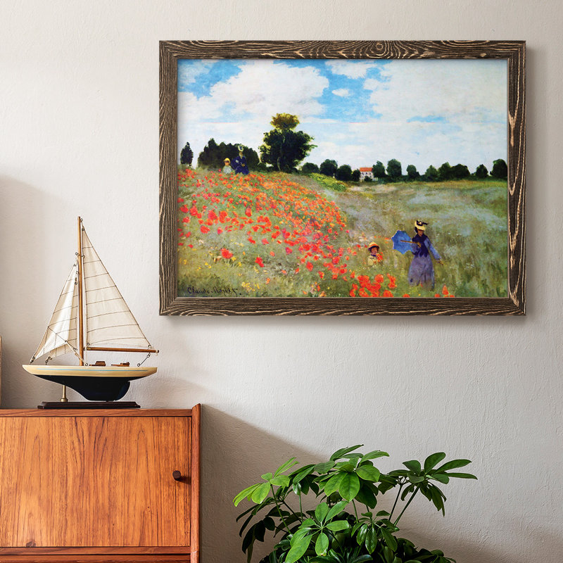 Coquelicots par Monet - Toile tendue avec châssis rustique, Cadre noyer, H 14 po x l 20 po x P 1,5 po