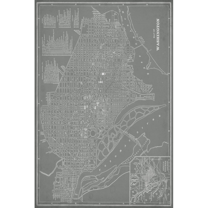 City Map of Washington D.C. by Vision Studio - Painting Print, 20cm H x 30cm W, Wrapped Canvas