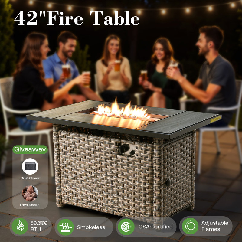 Emanuell 5 - Person Wicker Outdoor Conversation Set, Patio Sofa & Swivel Chair Set with Fire Pit and Cushions, Black