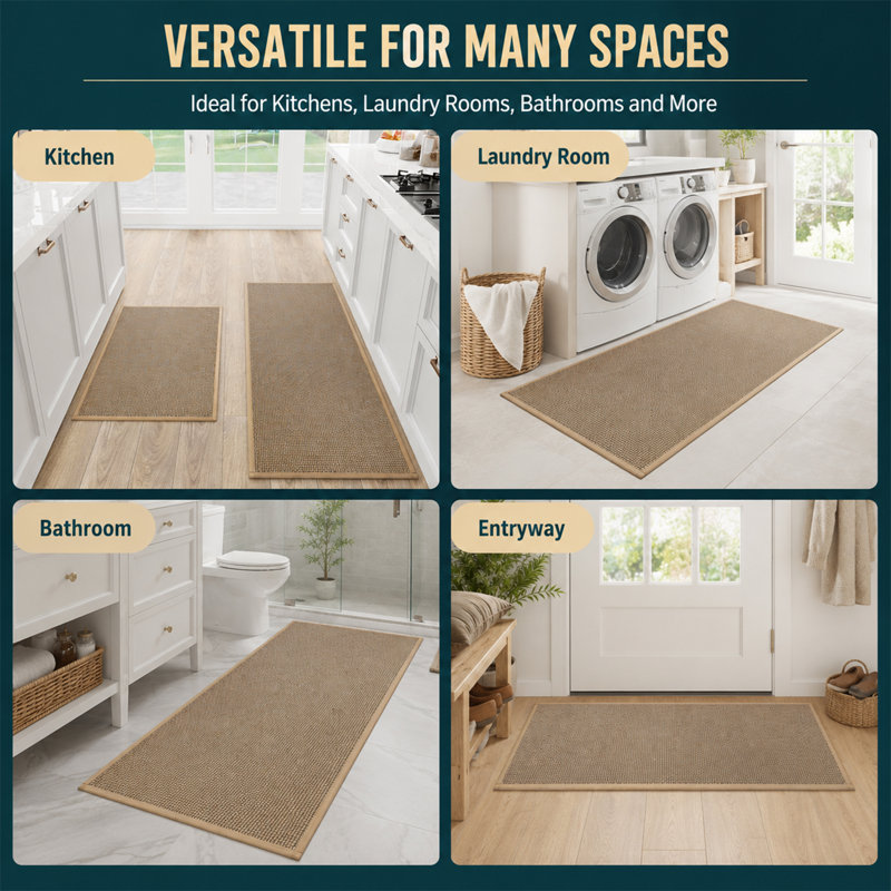 Non-Slip Kitchen Mat 2pcs Machine Washable Absorbent Kitchen Runner Rugs, Door Mat with Rubber Backing