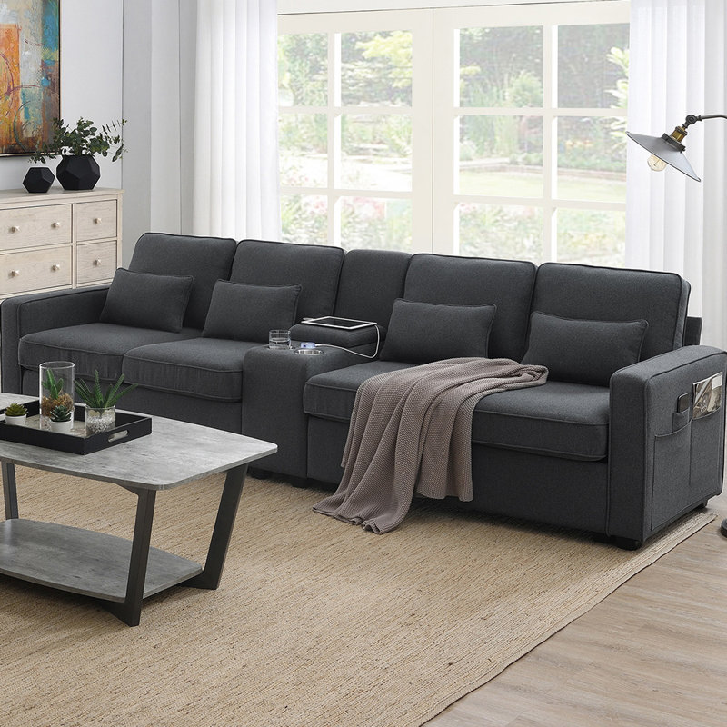 Gokdeniz Upholstered 114.2'' Sofa, Dark Gray 100% Polyester