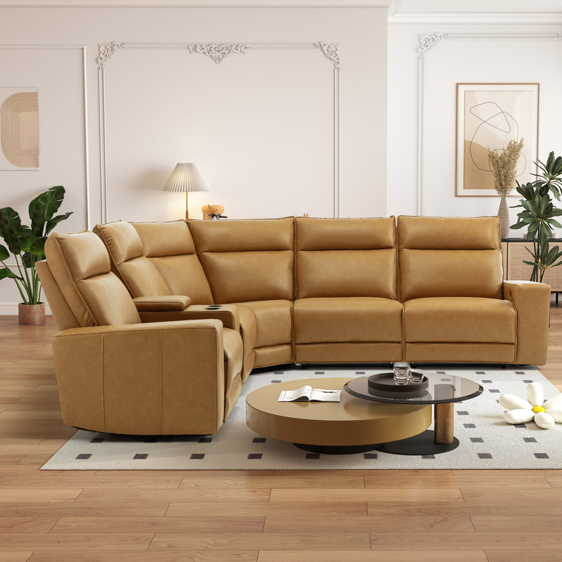 Modern 8-Piece Faux Leather Power Reclining Sectional Sofa With 3 Recline Seat & Cup Holders & Console & USB