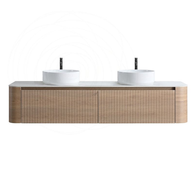Meuble-lavabo double 72 po avec lavabos blancs et porte-serviettes 72 po, Chêne miel, 72" W