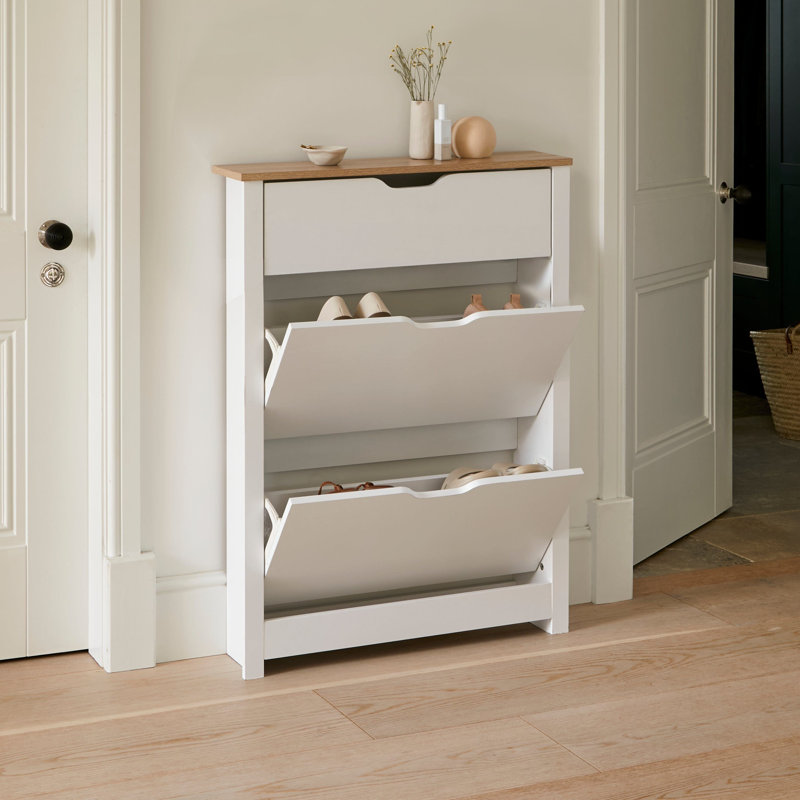 Suseela 8 Pair Shoe Storage, White/Oak, 108cm H x 78cm W x 23.5cm D