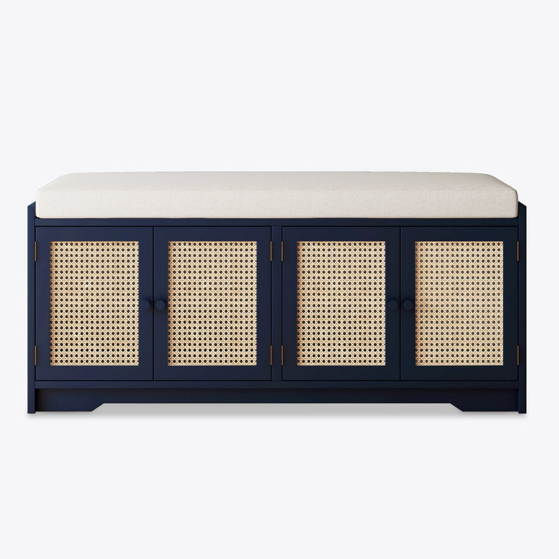 Rattan bench with storage cabinet