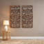 Ensemble de décoration murale en bois avec panneaux sculptés en forme de lotus et fini argenté vieilli, pour une installation verticale en intérieur.
