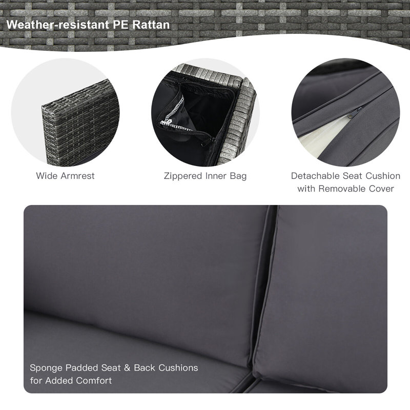 Ensemble de conversation modulaire en rotin 9 pièces avec coussins Amrooti, Gris
