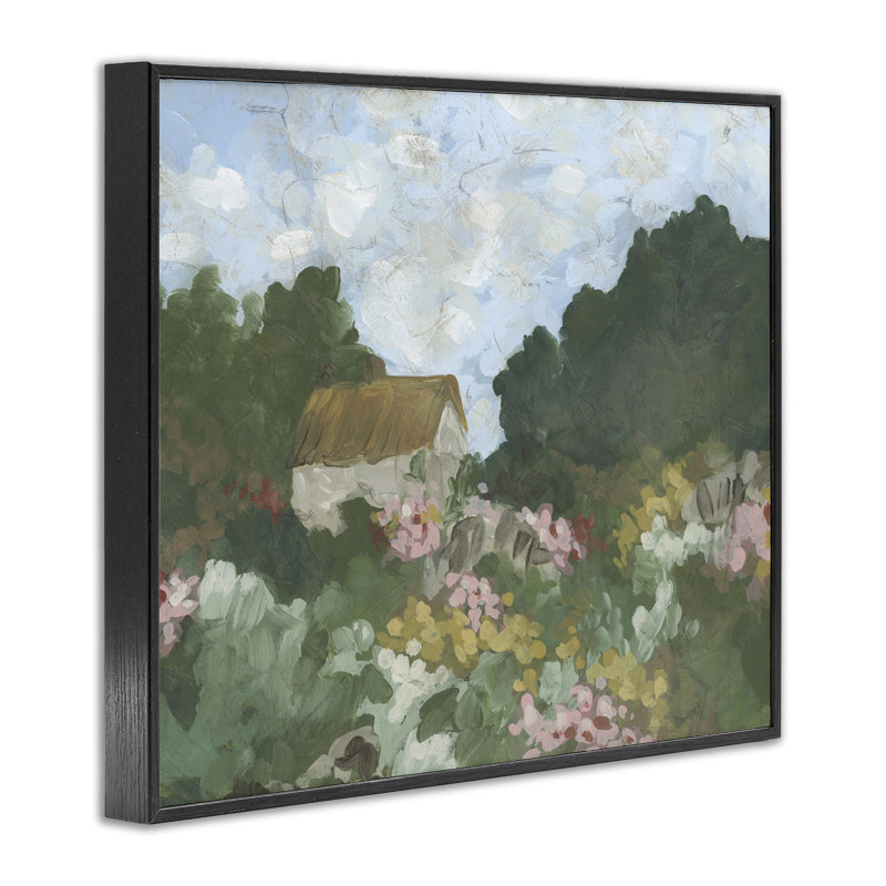 Estampe numérique Cotswold Cottage Bungalow, design par June Erica Vess, H 11 po x l 14 po, Giclée encadrée noir minuit
