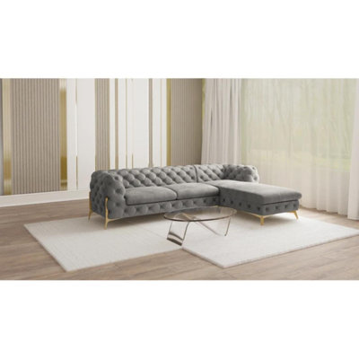 Corner Chaise Chesterfield Sofa  with Gold Metal Legs