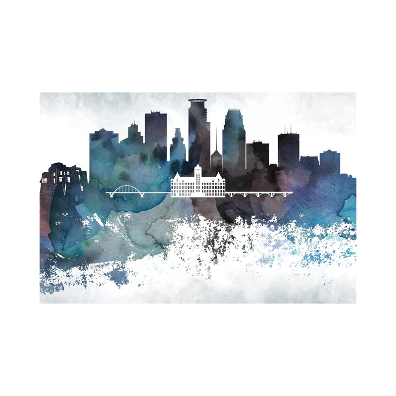 Minneapolis Bluish Skylines - Print on Canvas, 66.04cm H x 101.6cm W x 3.81cm D, Wrapped Canvas