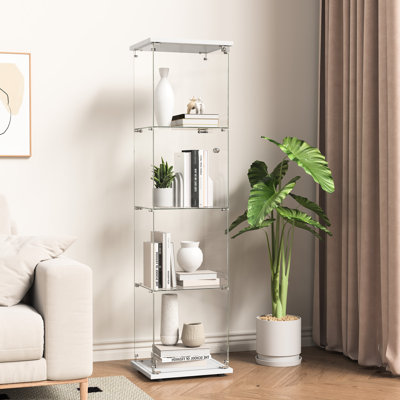 Glass Display Cabinet With Door, 4 Layers, China Cabinet, Glass Display Stand Suitable For Living Room, Kitchen, Bedroom