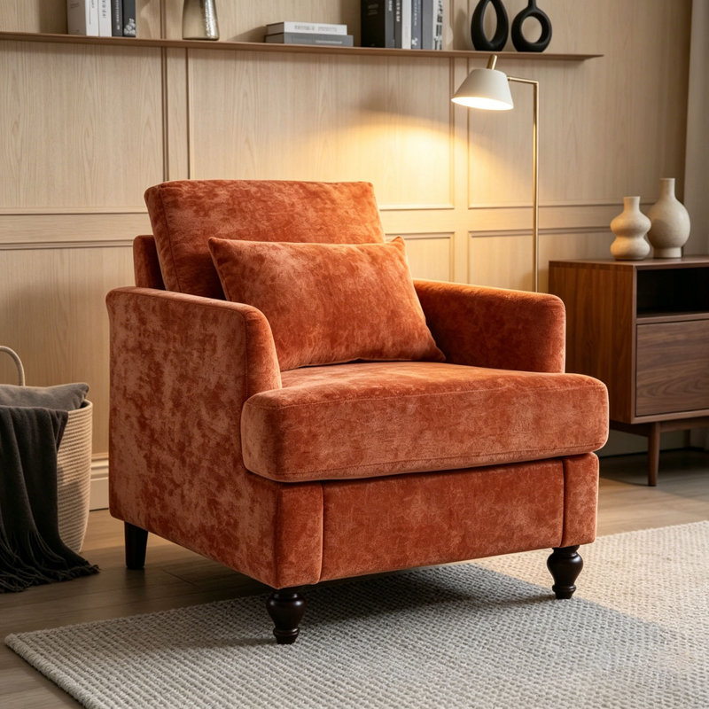 Méridienne moderne avec structure en bois massif cloutée, Orange foncé