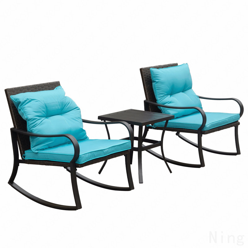 Ensemble de conversation à bascule en métal pour 2 personnes avec coussins, Acier