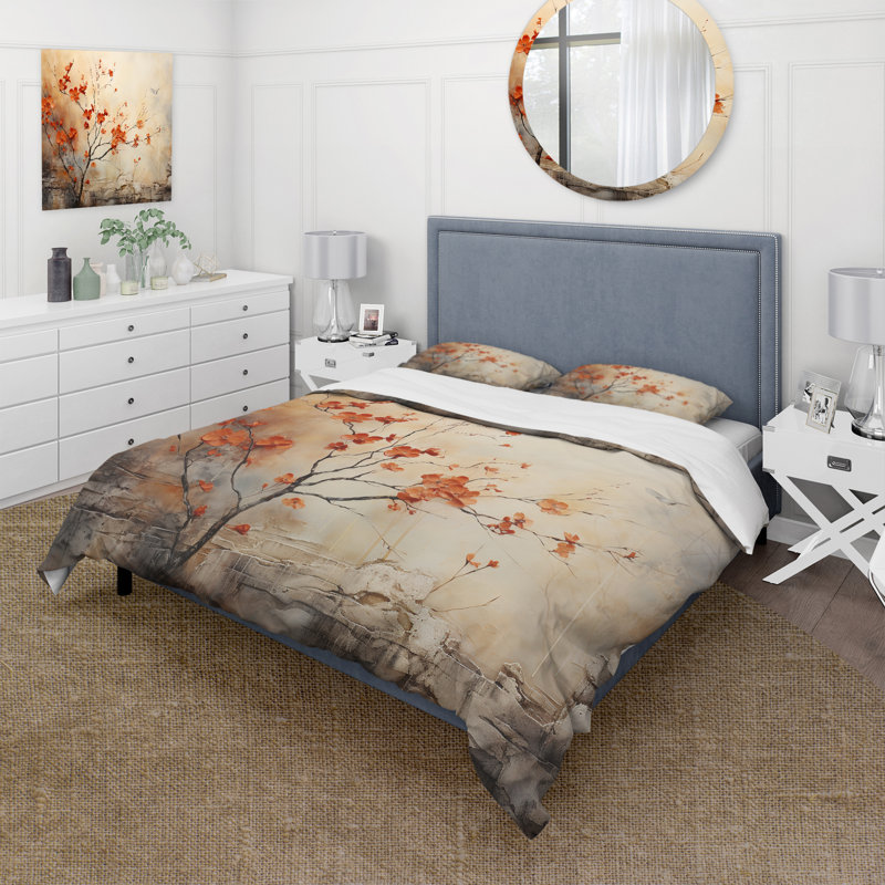 Maple Trees Glowing Embers I - Floral Duvet Cover Set, Queen Duvet Cover + 2 Standard Shams