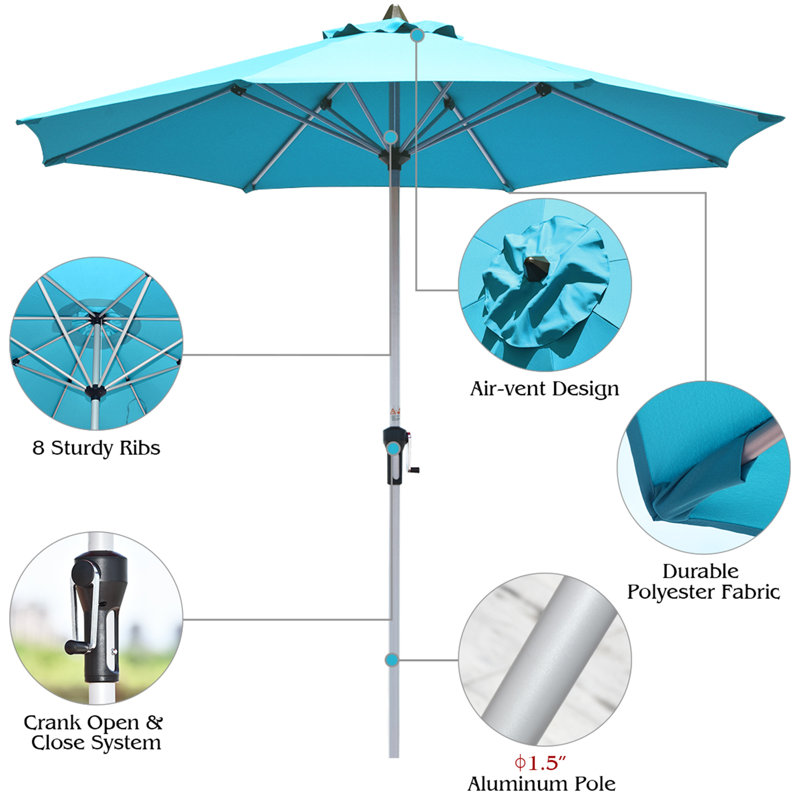 Parasol de marché 9 pi Patterson, Turquoise
