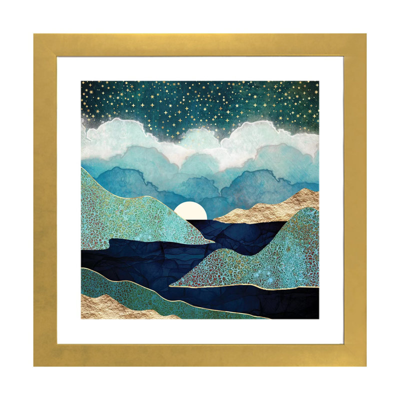 Ocean Clouds - impression d'art graphique, 16" H x 16" W x 1" D, Blanc, Gold Framed Paper