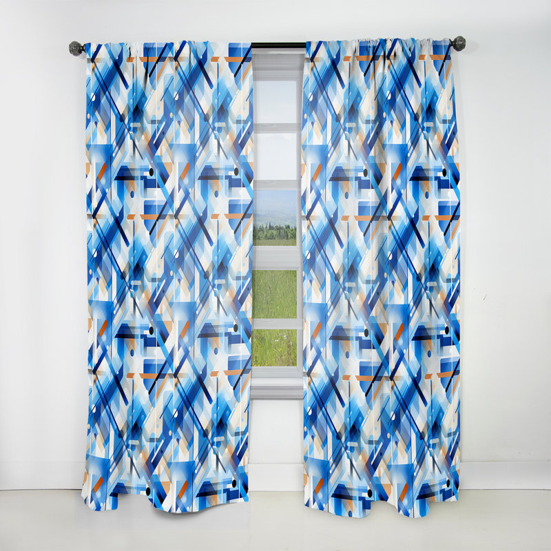 Rideau obscurcissant géométrique abstrait bleu et blanc Cobalt II - 1 panneau, L 52 po x L 108 po