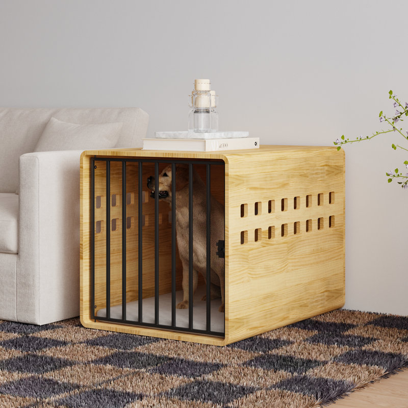Grande cage pour chien en bois de pin massif avec loquet et ventilation en acier inoxydable