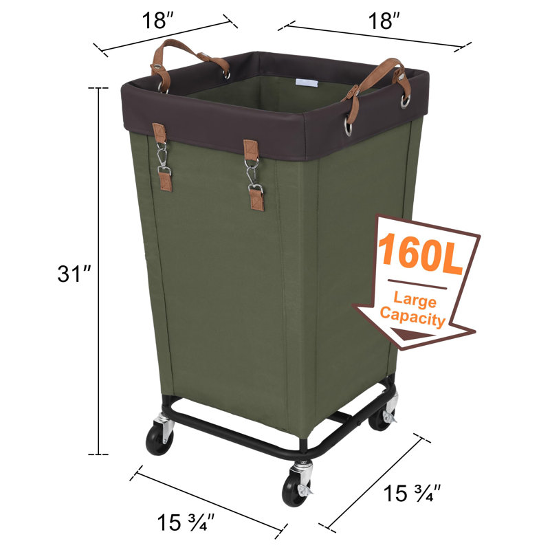 Rolling Laundry Hamper with Handles, Green
