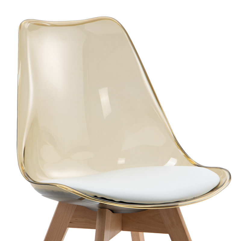 Amber Clear Brown Plastic and Wood Side Chair Set