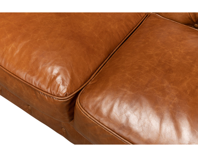 Carola Leather Sofa, Cuba Brown Genuine Leather