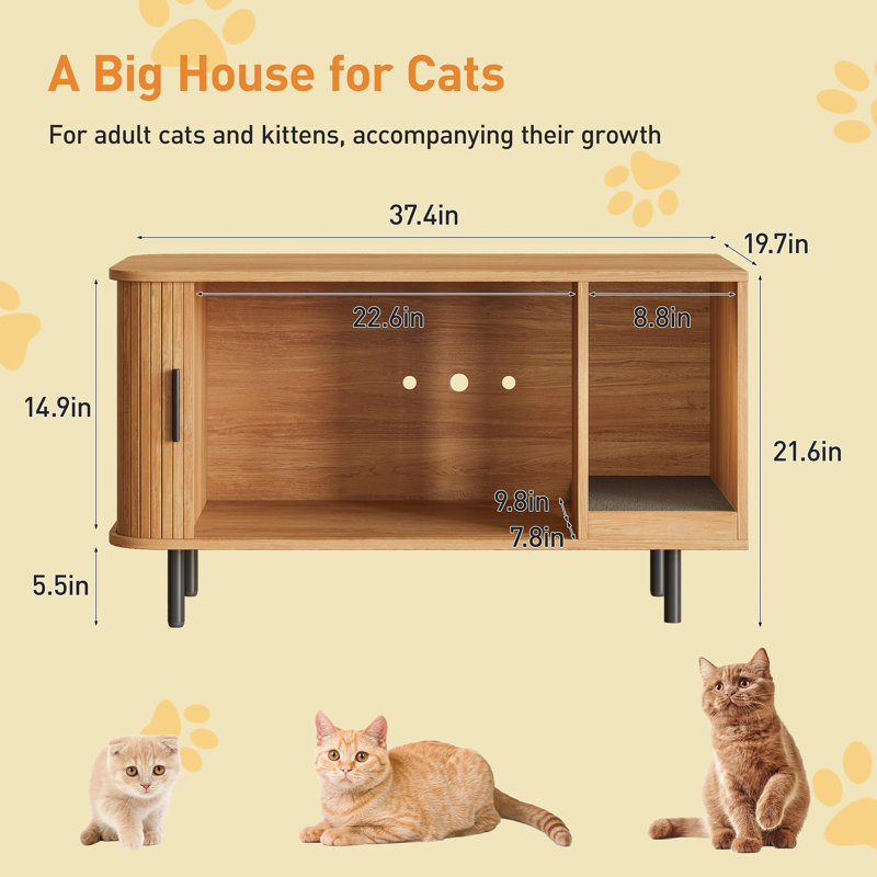Cat Litter Box Enclosure With Cat Scratch Pad, Light Brown