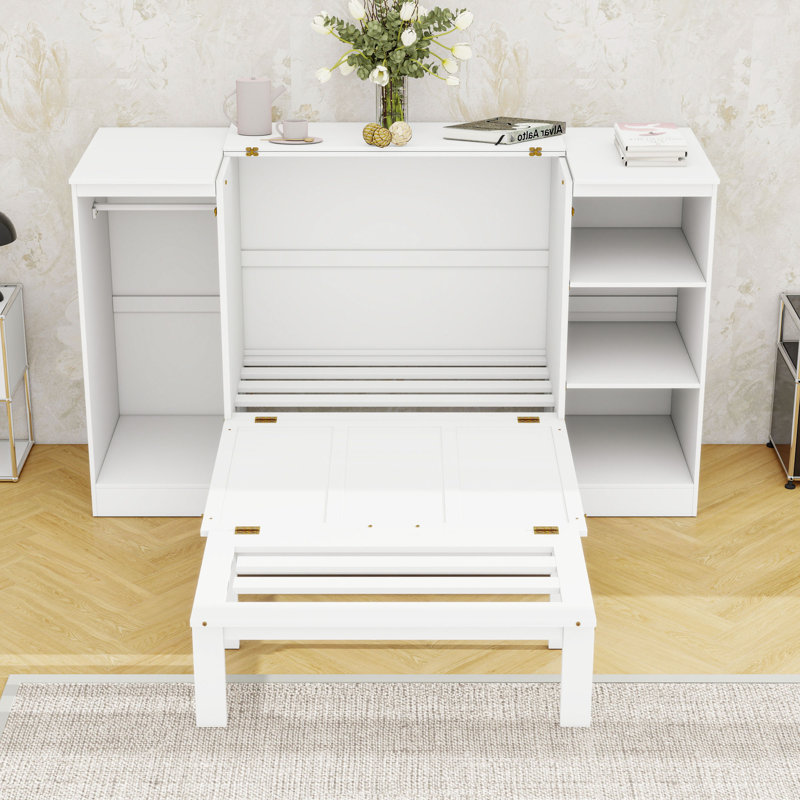 Lit escamotable simple peu encombrant avec garde-robe et tablettes