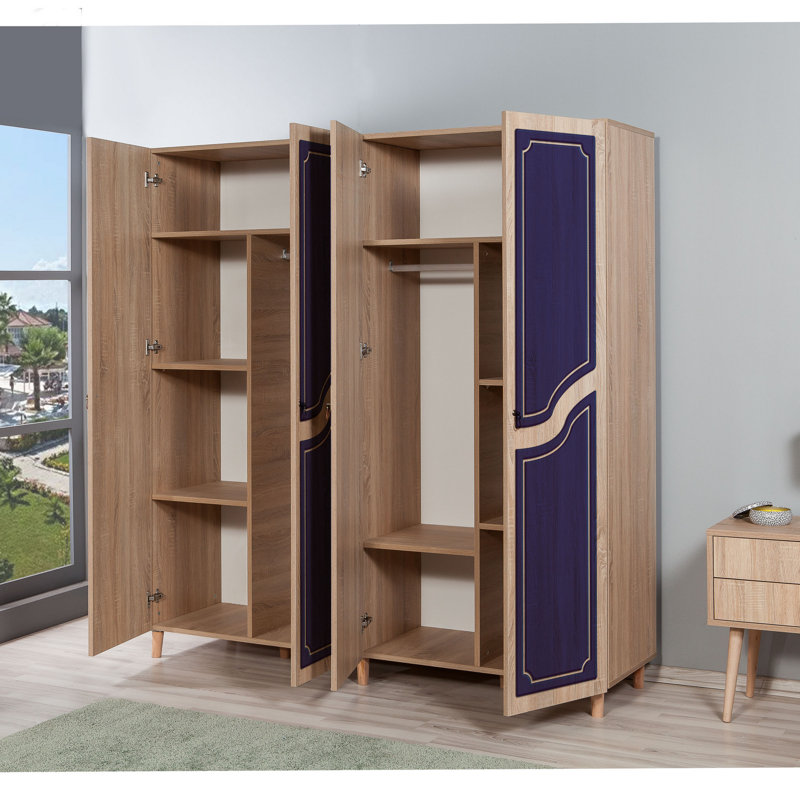 Rumsey 4 Door Manufactured Wood Wardrobe, Blue