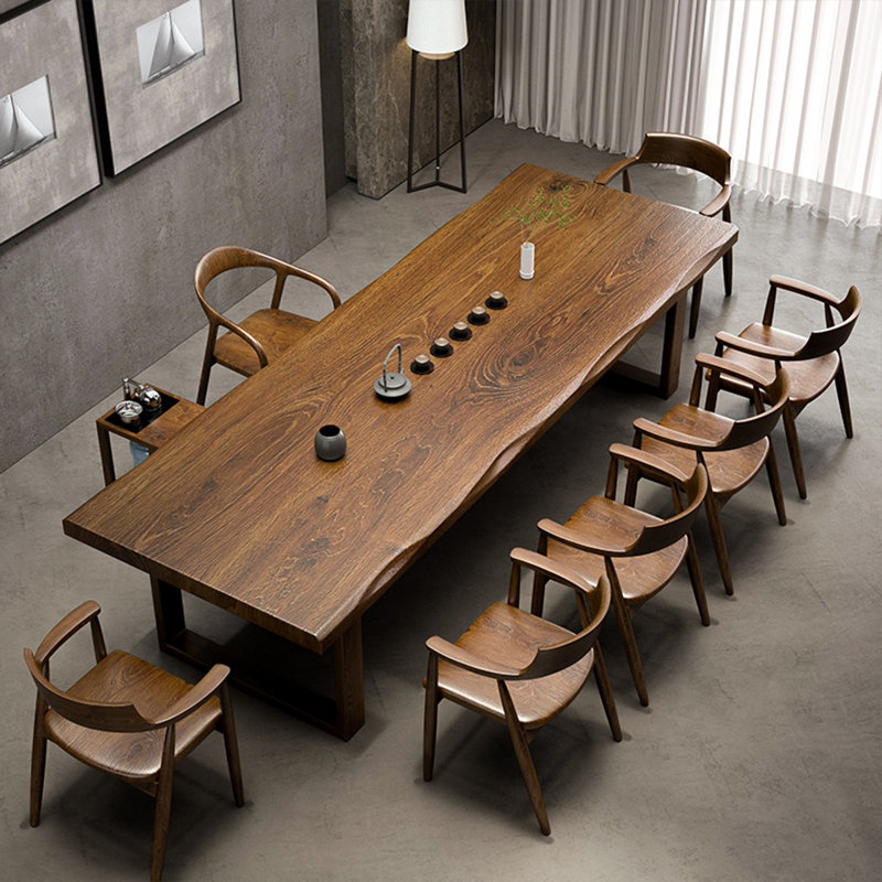 Tan Rectangular Solid Wood  Dining Table, 29.53"H x 94.49"L x 37.4"W