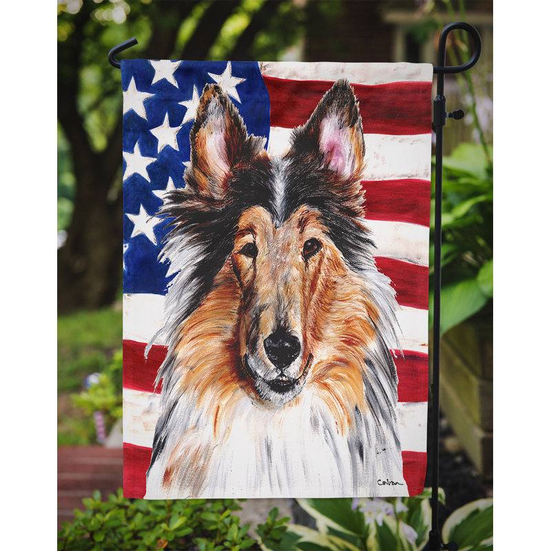 2 côtés en polyester de 2 côtés american drapeau de jardin, Collie blanc