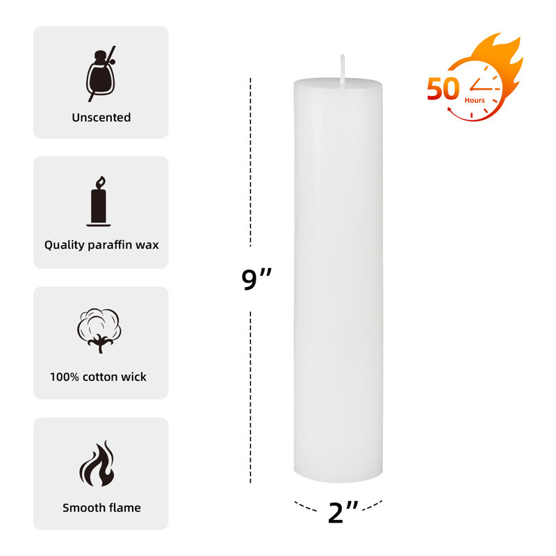 Oliva Unscented Pillar Candle, White, 1, 9" H x 2" W x 2" D