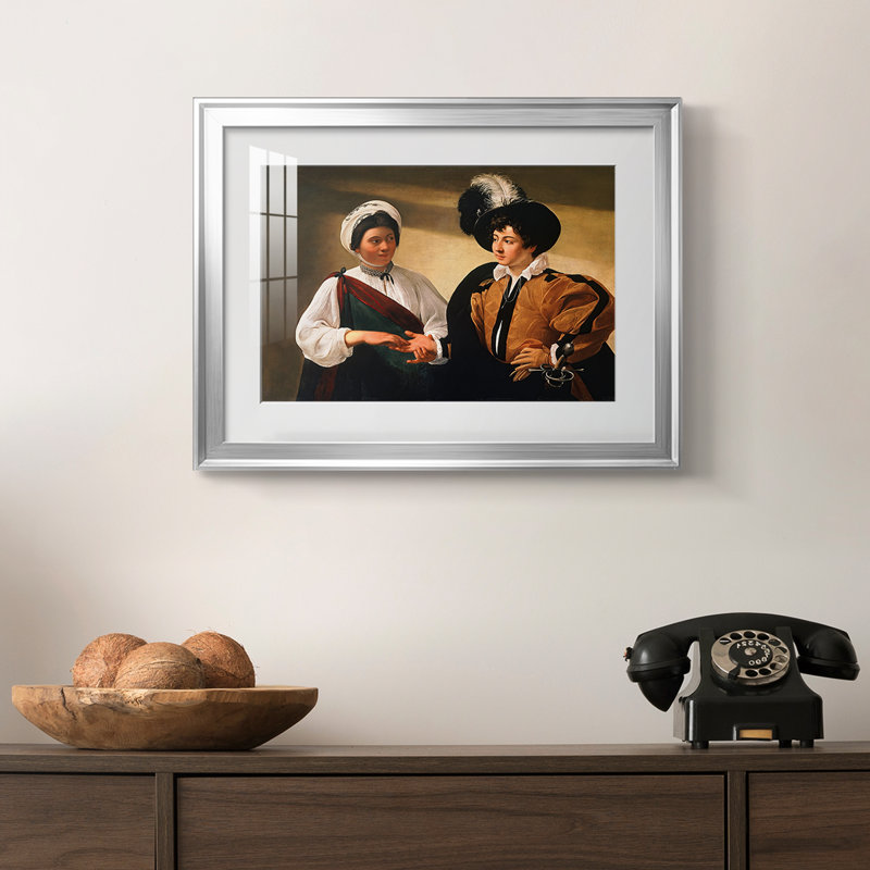 The Fortune Teller (version du Louvre) - Caravage - reproduction encadrée avec passe-partout et verre - c. 1595, 18,5 x 24,5