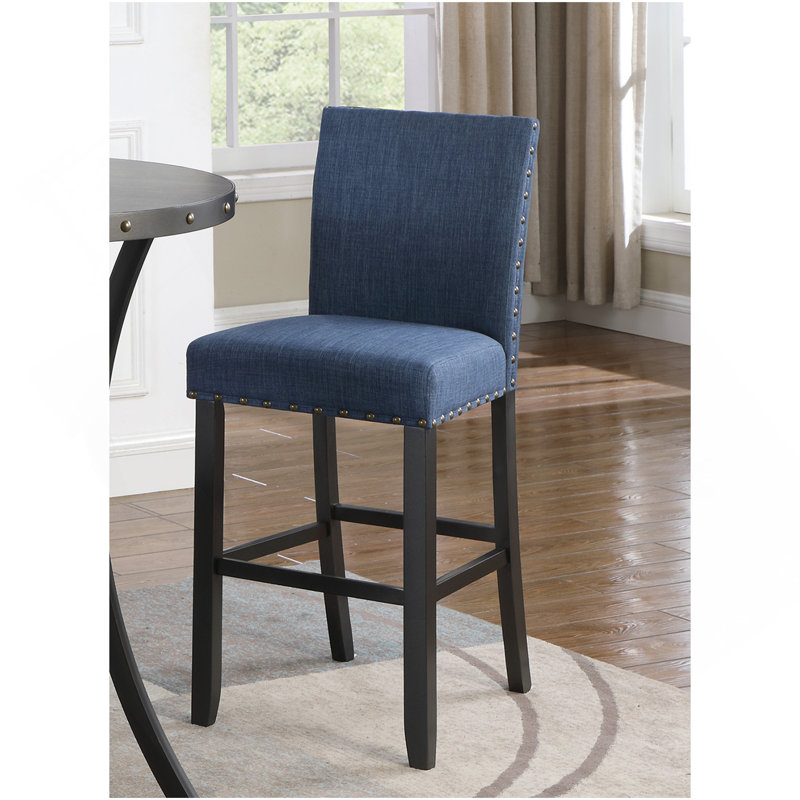 Ensemble de 2 tabourets de bar en tissu Biony avec garniture cloutée, bleu, Bleu