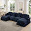 Canapé modulaire classique en U à 4 places avec accoudoirs évasés, volants amovibles et pieds fuselés, canapé à assise profonde avec repose-pieds mobiles, bleu-353551105