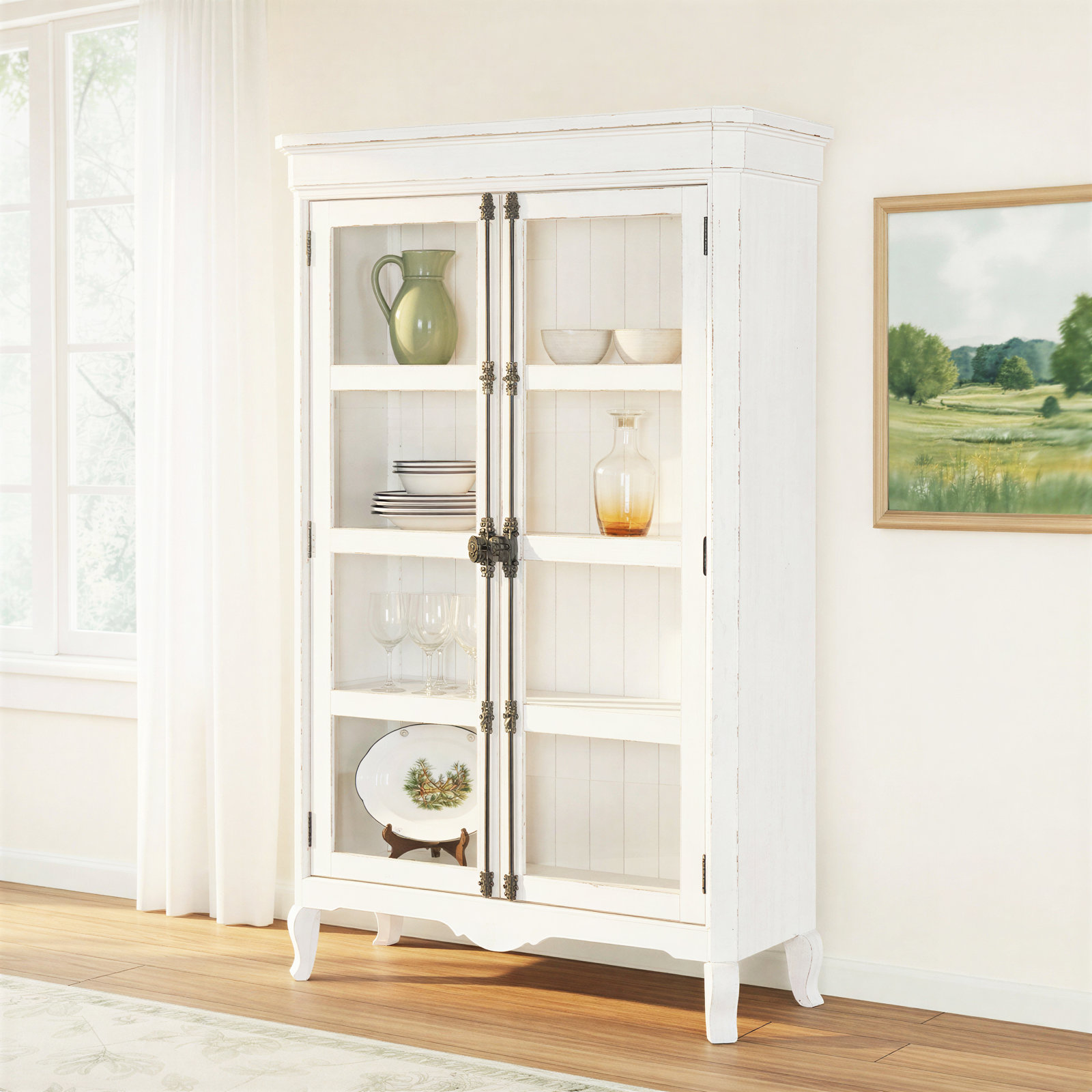 Country Living Oak Display Cabinet, White