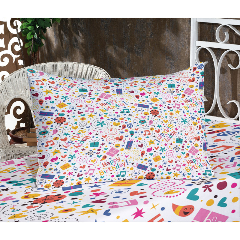 Ambesonne Cartoon Fitted Sheet & Pillow Sham Set, Multicolor, Calking Sheet Set + 1 Fitted Sheet + 4 Pillowcases