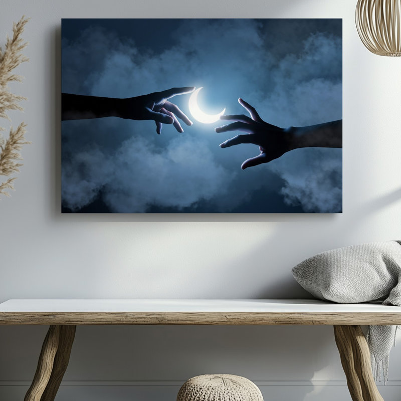 Toile Une scène peu éclairée avec deux mains se rapprochant de chaque art mural, une main légèrement plus basse que l'autre avec un art mural