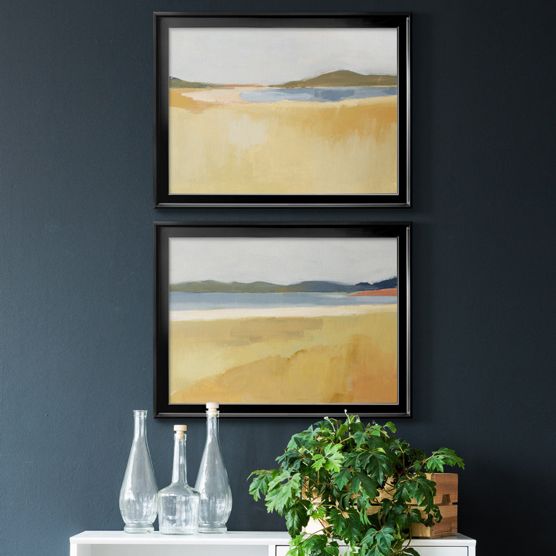 Ochre Seaside I - 2 Piece Single Picture Frame Print Set, Black, 30.5" H x 45" W x 1" D