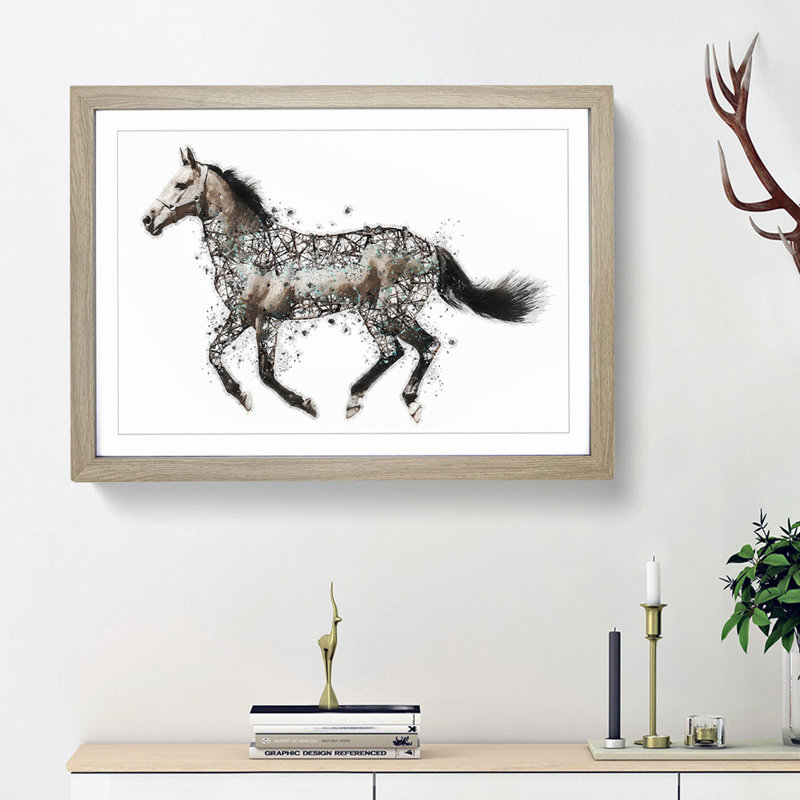 Horse Deconstructed in Abstract - Picture Frame Painting Print, Oak Framed, 27cm H x 36cm W x 2cm D