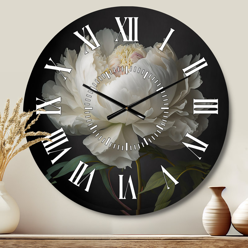 Horloge murale florale blanche pivoine VI, Médium